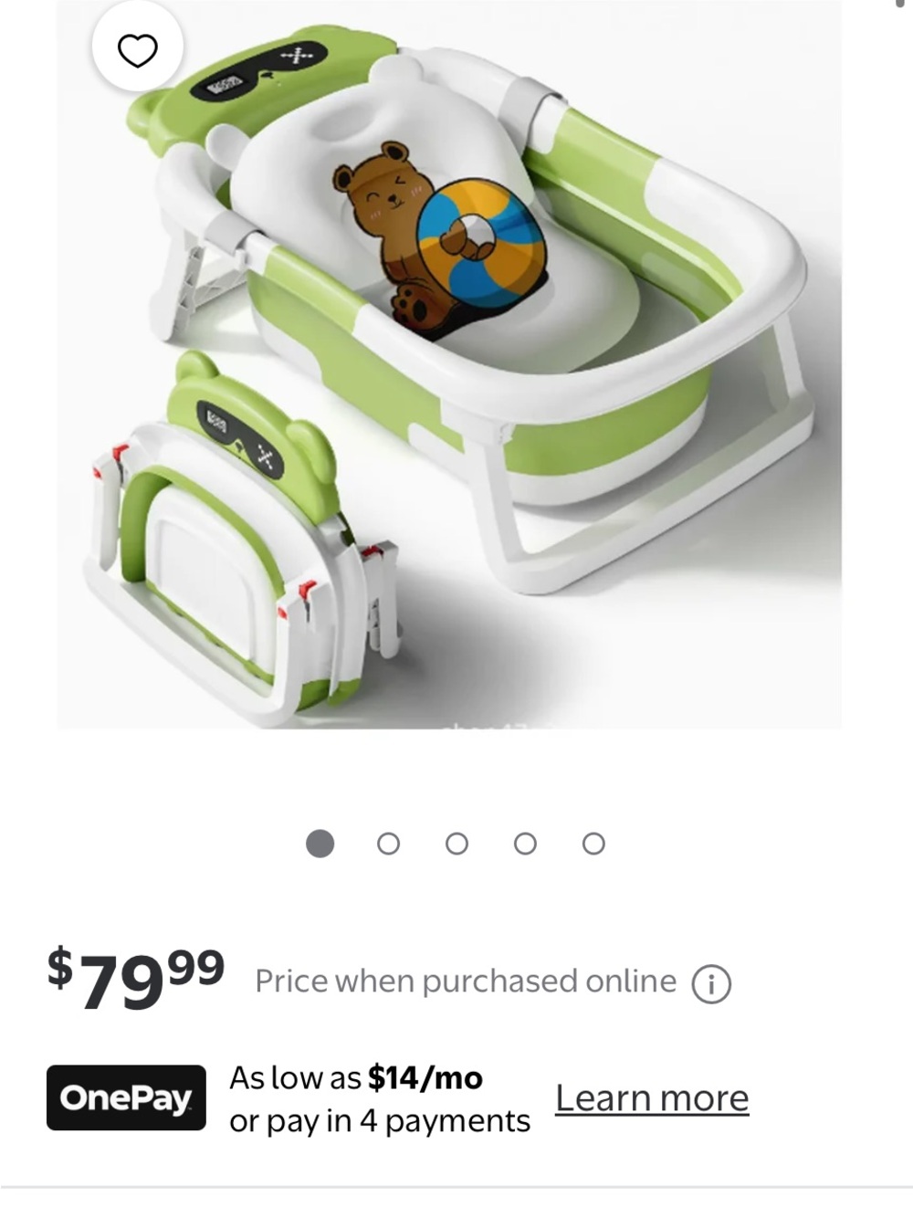 Foldable Green and White Kids Bath Tub with Bear Design